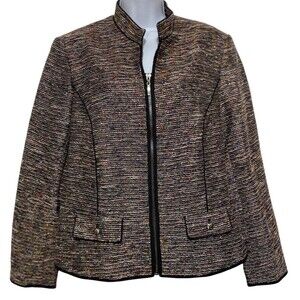 John Meyer Blazer Women Size 14 Multicolor Tweed Sparkle Full Zip Jacket Career
